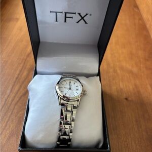 NWT Bulova TFX Women's Stainless Steel Watch 36M106- Silver White Dial